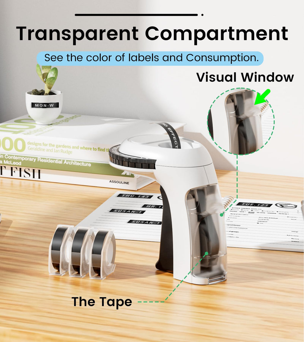 Label Maker Embossing, Embossed Vintage Label Maker with 3 Tapes White label maker