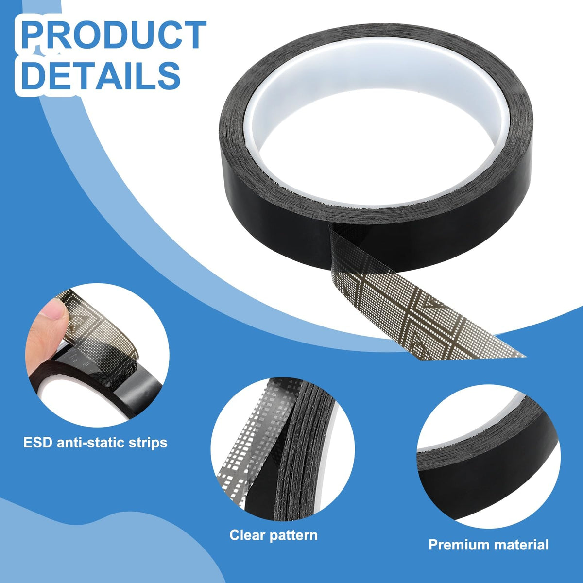 PATIKIL Antistatic Tape, 2.36 Mil Thick, 13/16 Inch x 39 Yards Conductive Adhesive Grid ESD Tape for Circuit Board Laptop Mobile Phone Communication Electronics Parts, Black
