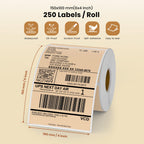 Khaki Thermal Labels 4 × 6 Inch Waterproof Vinyl Stickers 250 PCS Khaki