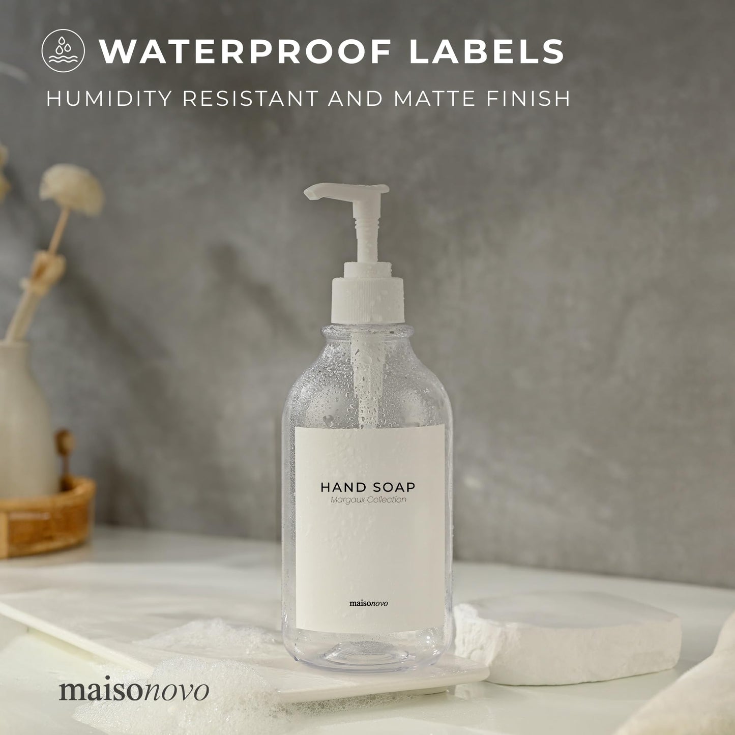 MaisoNovo Waterproof Labels for Bottles Modern Design - 6pc Hand Soap Pack Margaux Hand Soap