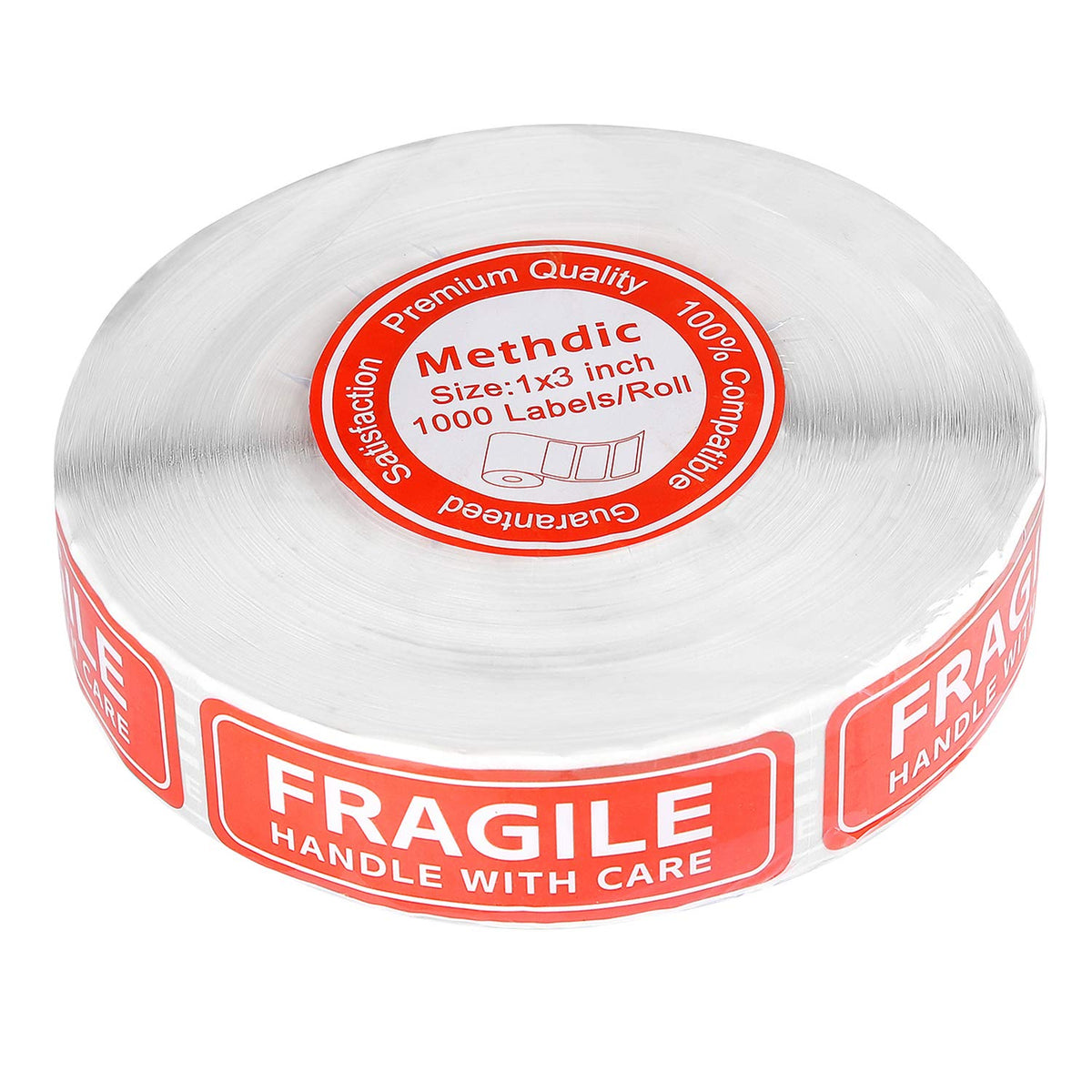 Methdic Fragile Stickers - 1"x 3" Strong Adhesive Fragile Labels 1 Roll/1000 Labels(Handle with Care,Fragile) Stickers for Shipping and Moving 1" x 3" | 1000 Labels