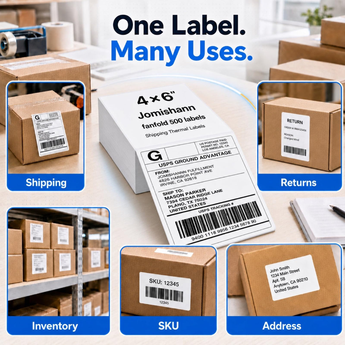 4x6 Thermal Shipping Labels, Fanfold Thermal Labels,500 labels 500 Count