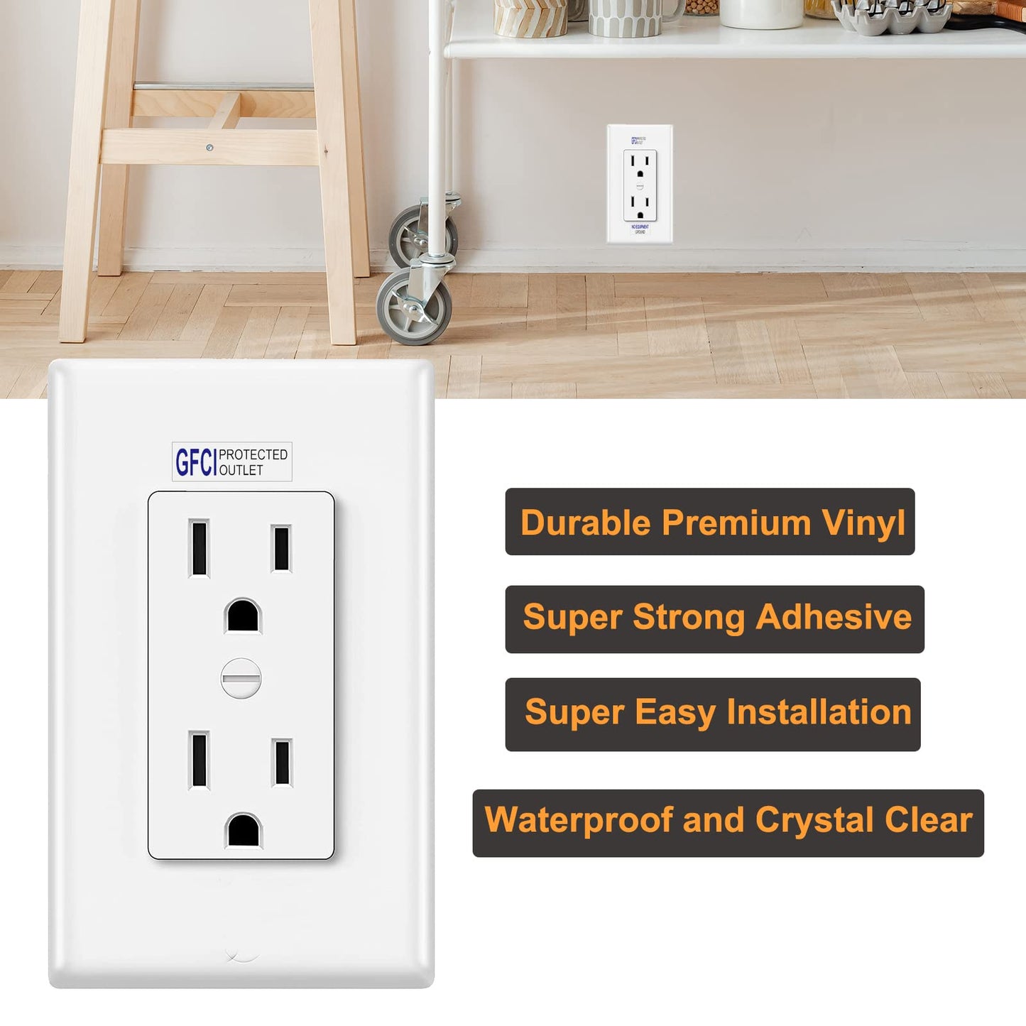 GFCI Protected Outlet Receptacle Plates Label Sticker Decal Blue Print On Clear remarking (96pcs 0.27" x 0.95")