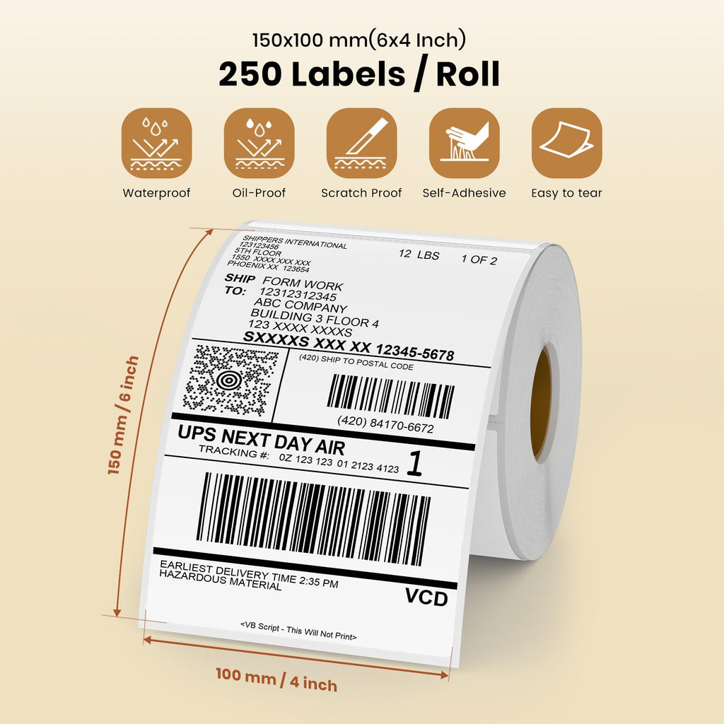 White Thermal Labels 4 × 6 Inch Waterproof Vinyl Stickers 250 PCS White