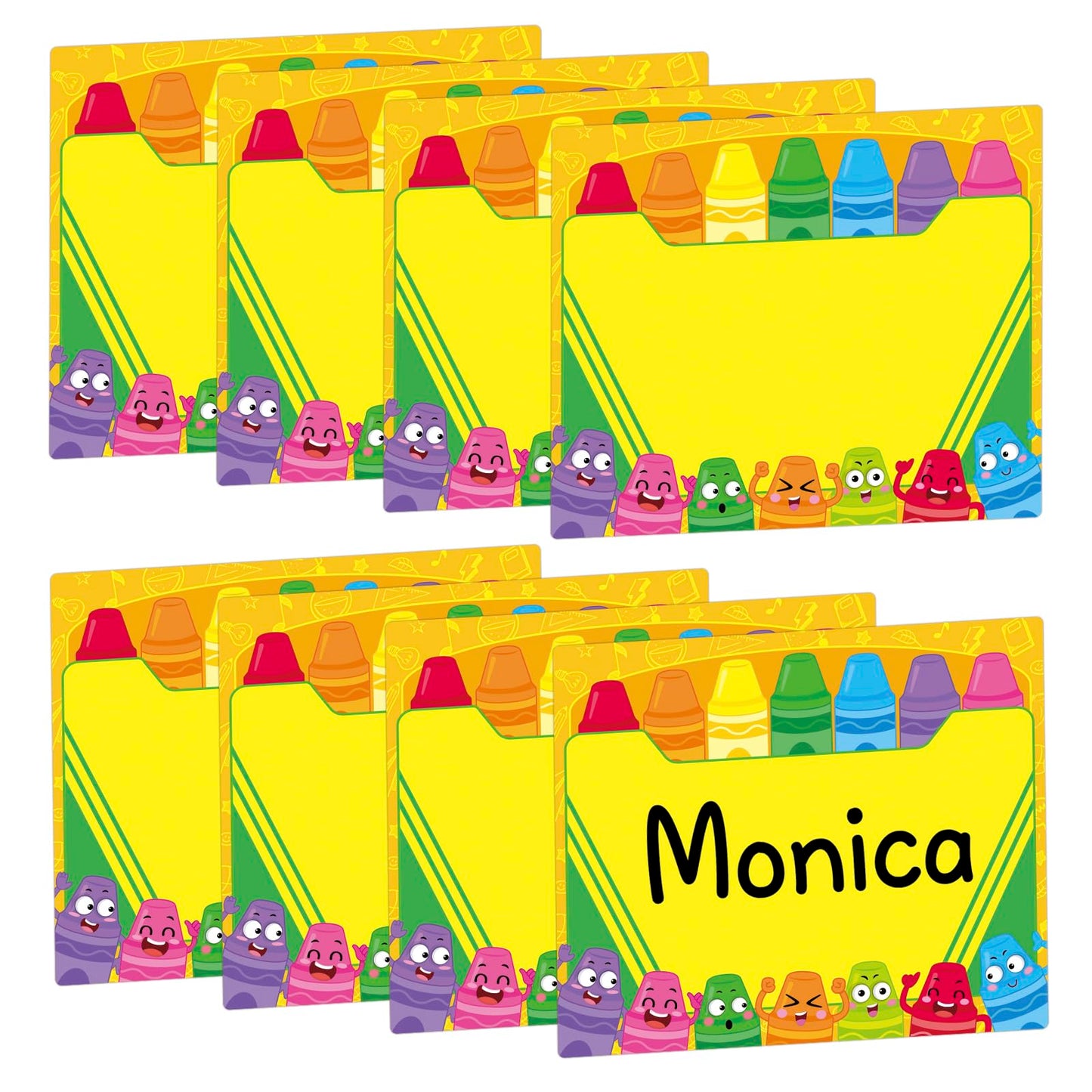 104 Pcs Cartoon Crayon Name Tag Stickers -3''x 2.5'' Colorful Self Adhesive Name Sticker Gift Tag Labels for Classroom Party Office Home Conferences (Crayon)