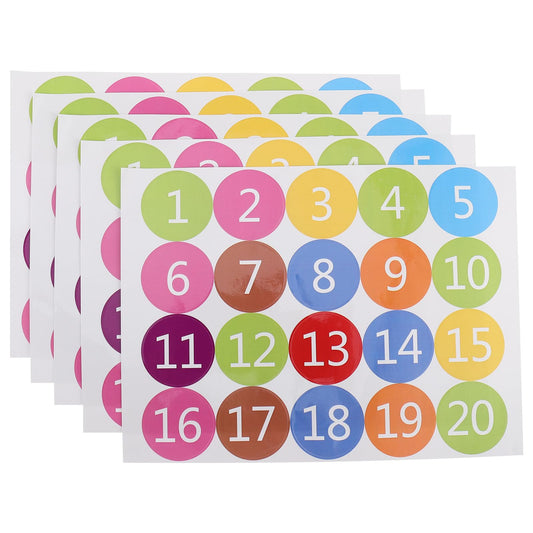 5pcs Number Stickers 1-20, Consecutive Number Labels Self-Adhesive Number Stickers Polka Dot, Vinyl Number Decals for Office, Classroom, Indoor, Boxes, Storage