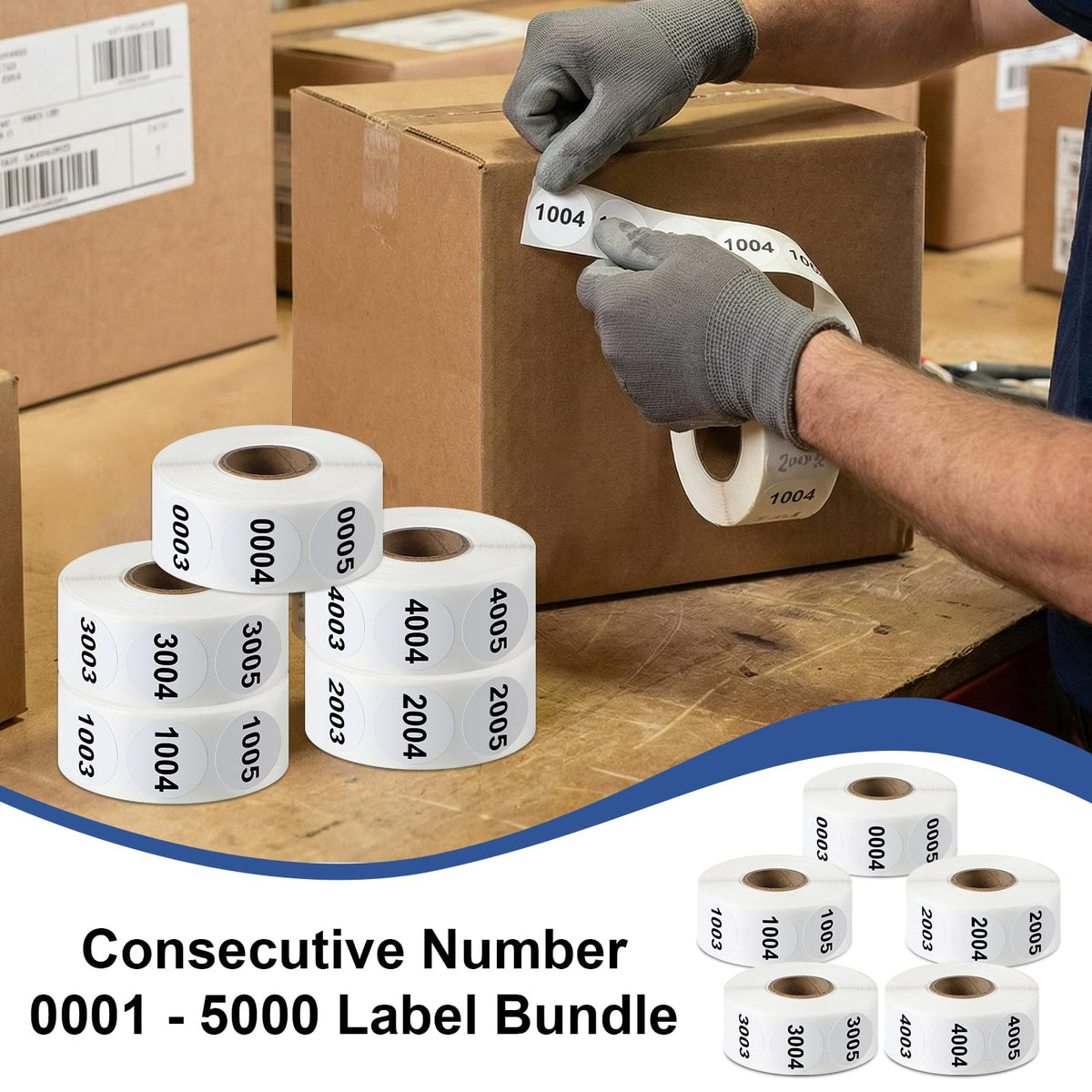 5 Rolls Consecutive Number 0001 to 5000 Label Bundle