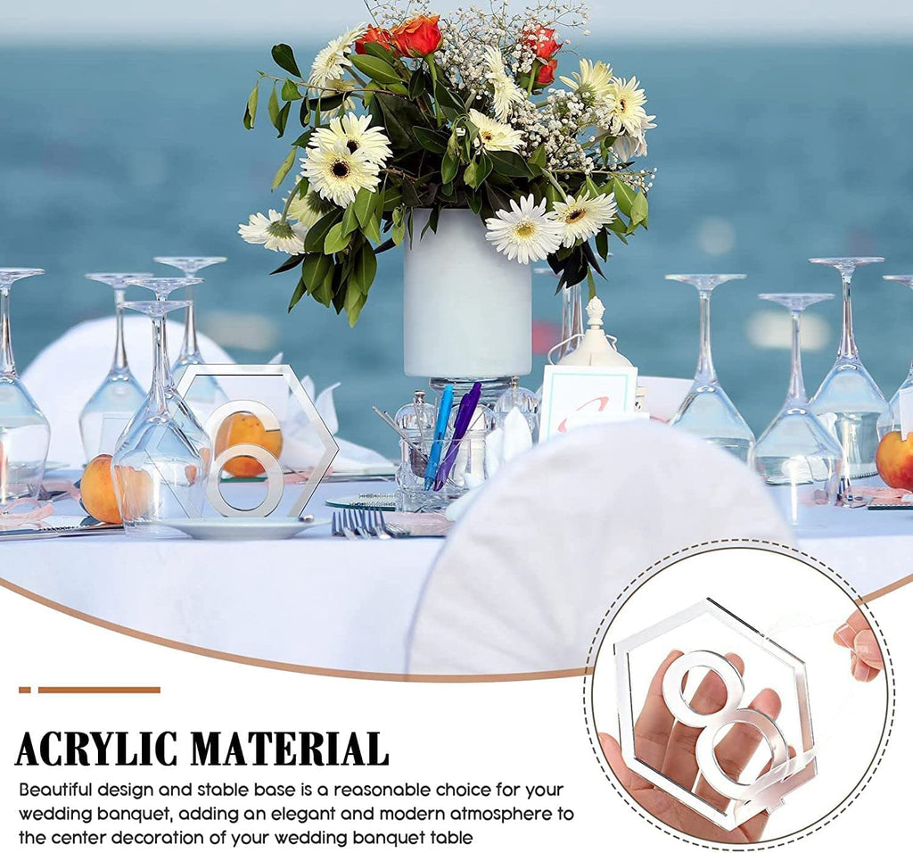 Table Numbers, Wedding Acrylic Standing Table Numbers with Holder Base for Wedding, Party, Events or Catering Decoration (Silver-40)