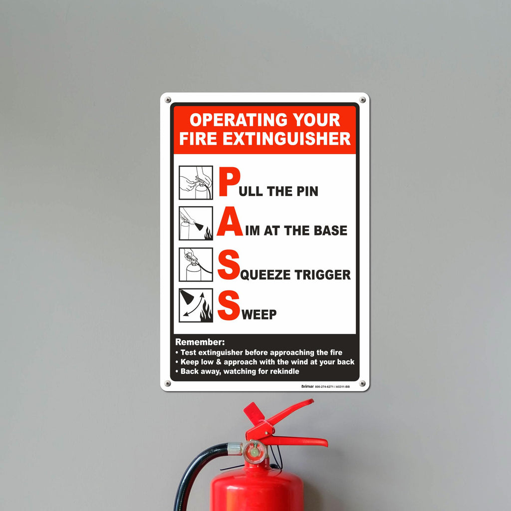Brimar Operating Your Fire Extinguisher Sign, 7 X 10" Rust-Free Aluminum