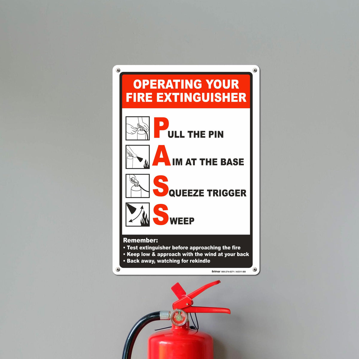 Brimar Operating Your Fire Extinguisher Sign, 7 X 10" Rust-Free Aluminum