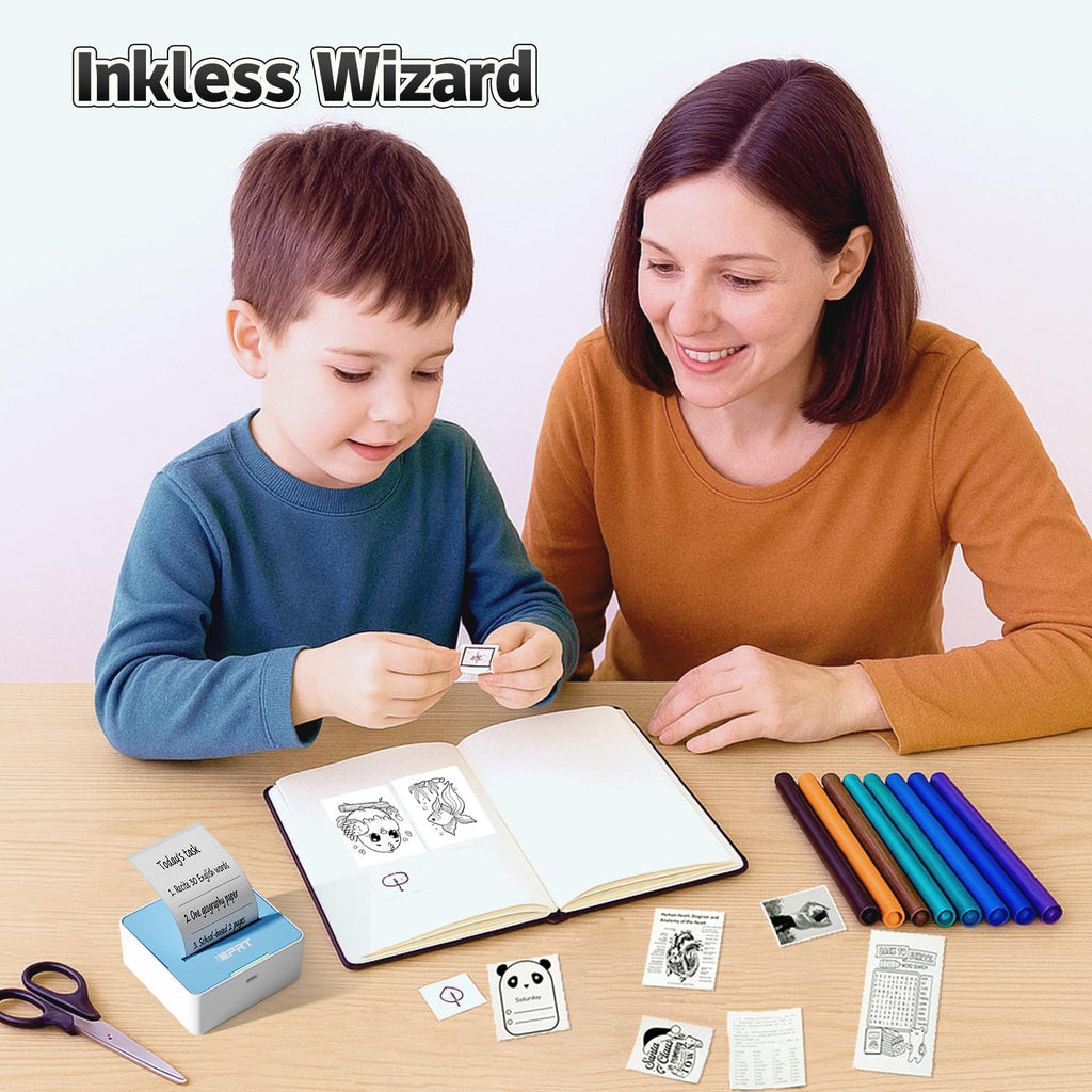 iDPRT Mini Sticker Portable Printer with 1 Roll Sticker Paper Blue-white