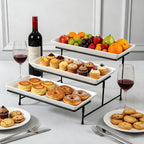 3 Tier Cookie Display Stand, Suitable for Party & Family Gatherings, Tiered Dessert Tray Applicable to Cookies, Desserts, Cupcakes, Fruits, Made of White Color Plastic Trays and Foldable Metal Stand