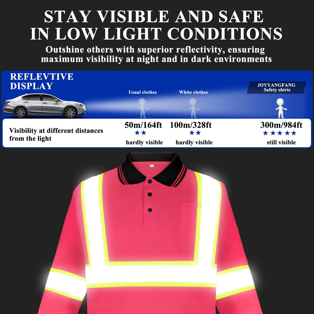 3 Pack Long Sleeve Safety Polo Shirt Reflective High Visibility Construction Work Shirts ANSI Class 3 for Men Pink X-Large