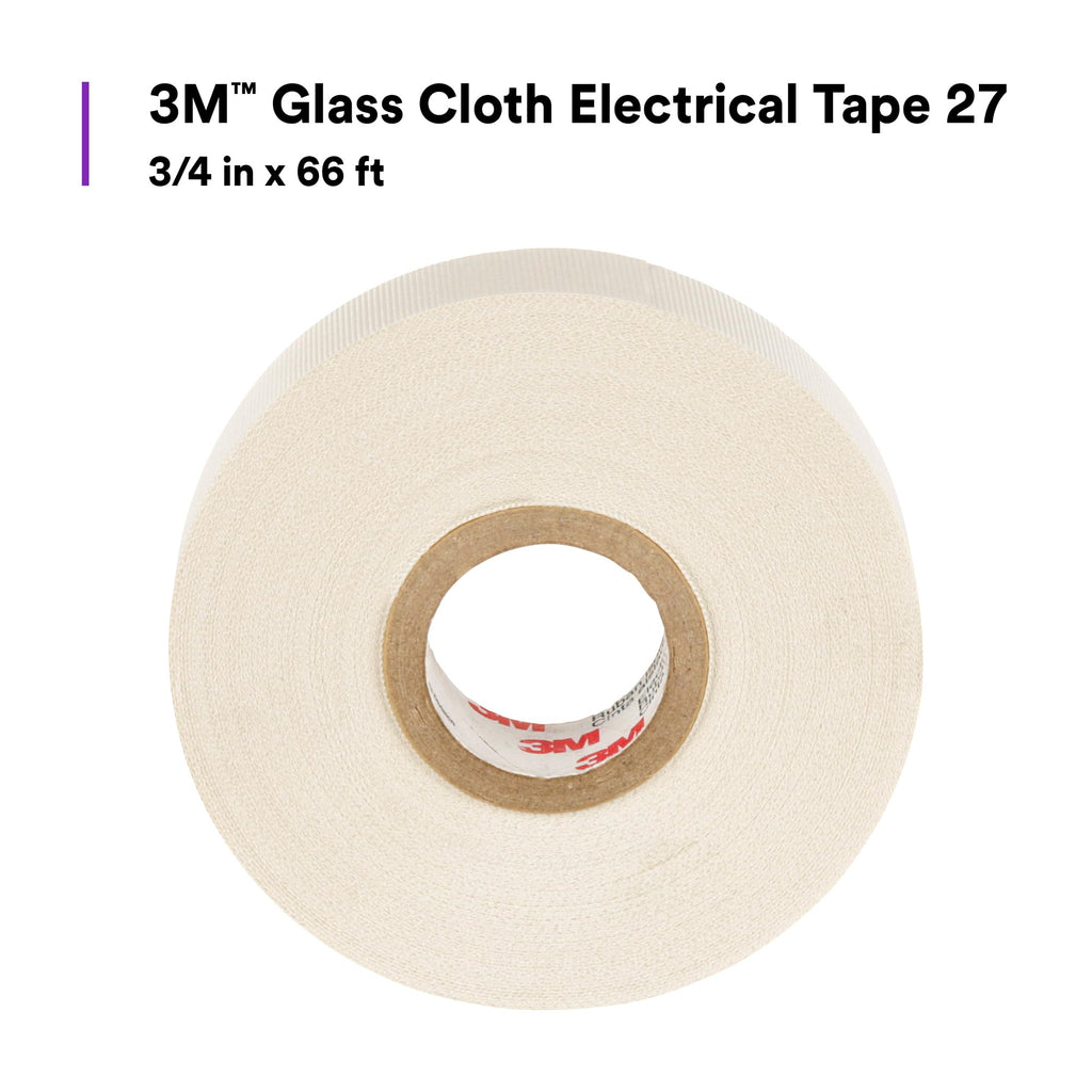 3M Glass Cloth Electrical Tape 27, 3/4 in x 66 ft, 1 Roll