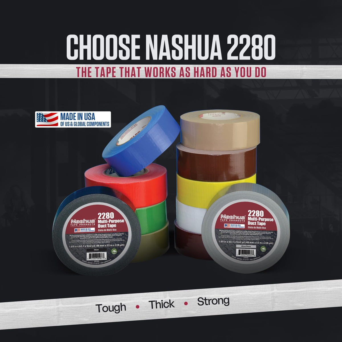 Nashua 2280 Olive Drab Green Duct Tape, All Purpose, Water Resistant, 1.89 Inch x 60 yds, 1 Roll OD Green 1.89" x 60yds