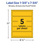 Avery Printable Rectangle Labels, Sure Feed Technology, 1-3/4" x 7-3/4", Bright Yellow Labels, Print-to-The-Edge, Laser/Inkjet Printable, 100 Total, Great for Candles and Jars 100 labels