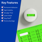 Avery Printable Rectangle Labels, Sure Feed Technology, 2/3" x 1-3/4", Neon Green Labels, Print-to-The-Edge, Laser/Inkjet Printable, 880 Total, Great for Product Merchandising and Jars 880 labels
