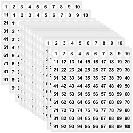 50 Sheets 1 to 100 Vinyl Consecutive Number Stickers Small Round Labels Inventory/Storage Organizing Stickers for Indoor Outdoor, Storage Organizing, Toolbox, Locker (White) White