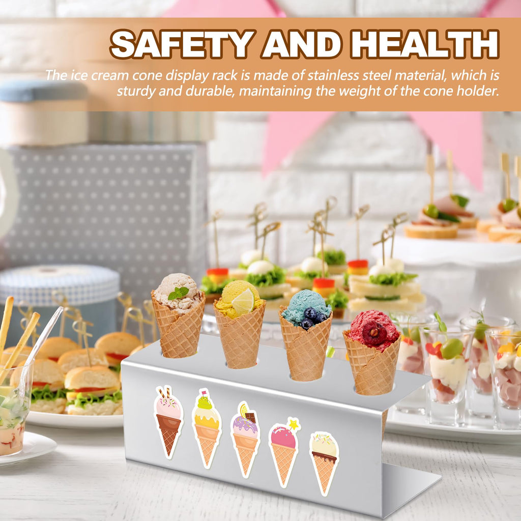 FillTouch 2 Pcs Ice Cream Waffle Cone Holder Stainless Steel 4 Holes