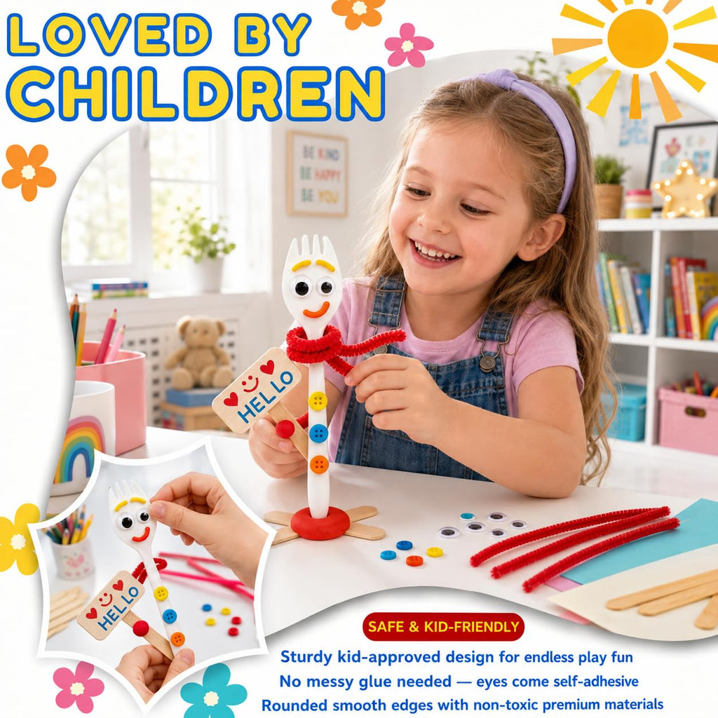 Fork Craft Kit, 50 Sets with Clay, Googly Eyes and Craft Supplies