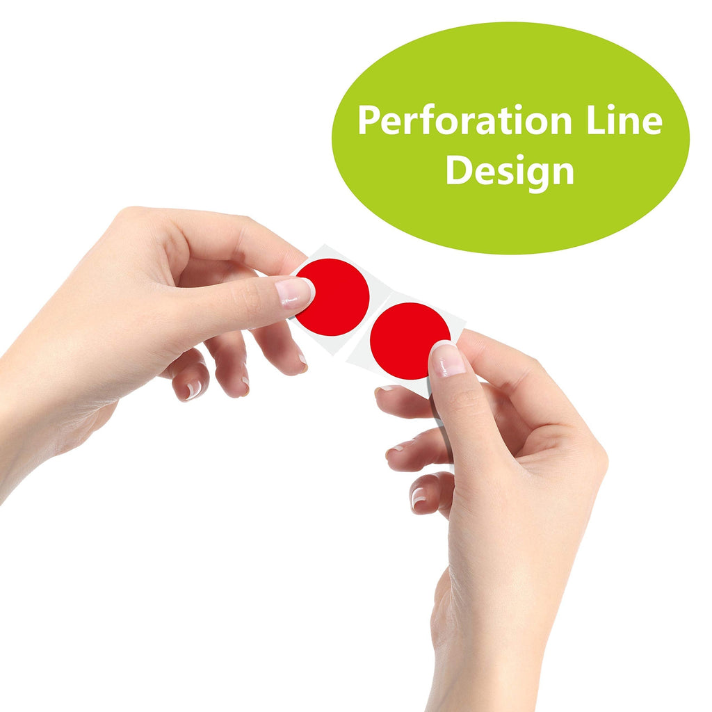 Roll of 1500 red round color-coding stickers with perforation line, 1-inch diameter, ideal for inventory labels by Hebayy.