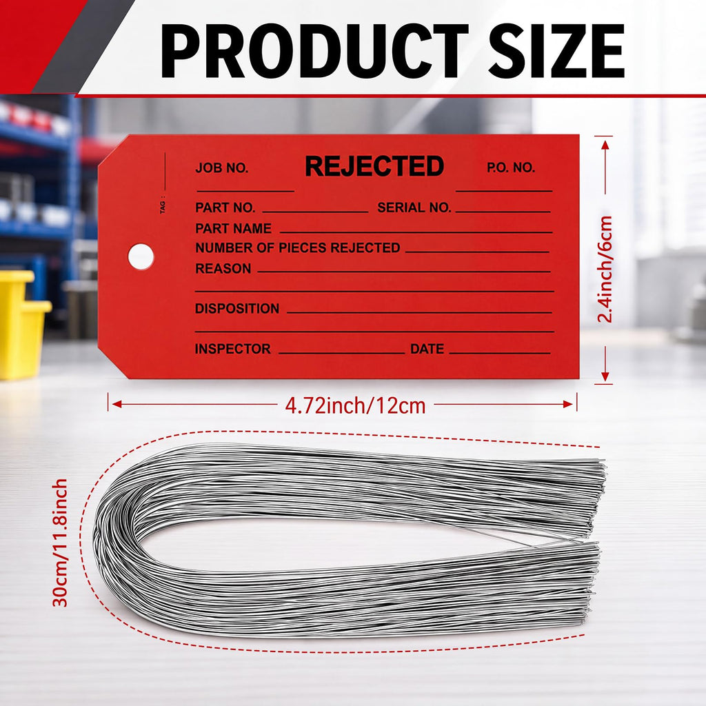 200 Pack Red Rejected Tags with Wire Product Inspection Tags