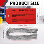 200 Pack Red Rejected Tags with Wire Product Inspection Tags