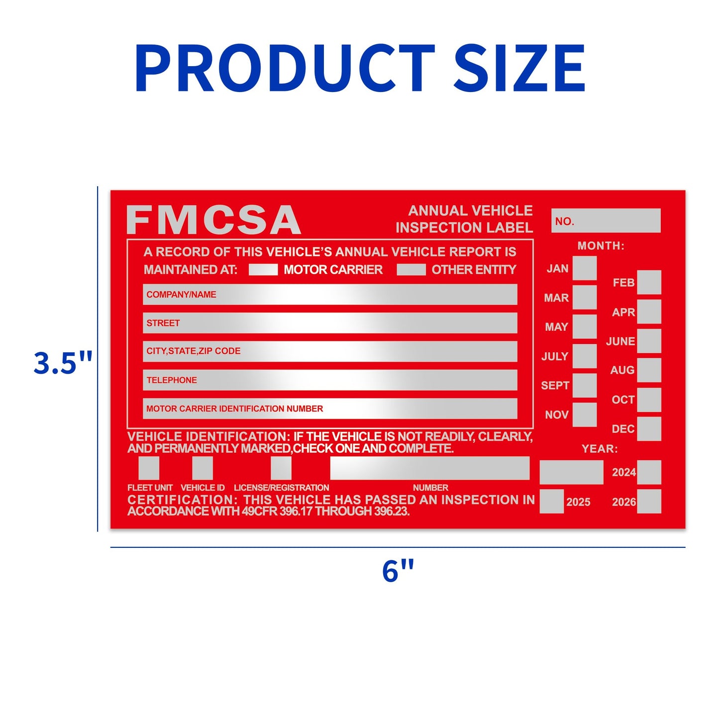 50-Pack Annual Vehicle Inspection Label 1.6 mil Aluminum Red FMCSA Label with Permanent Self Adhesive 6" x 3.5" DOT Compliant 50 Count Red Label