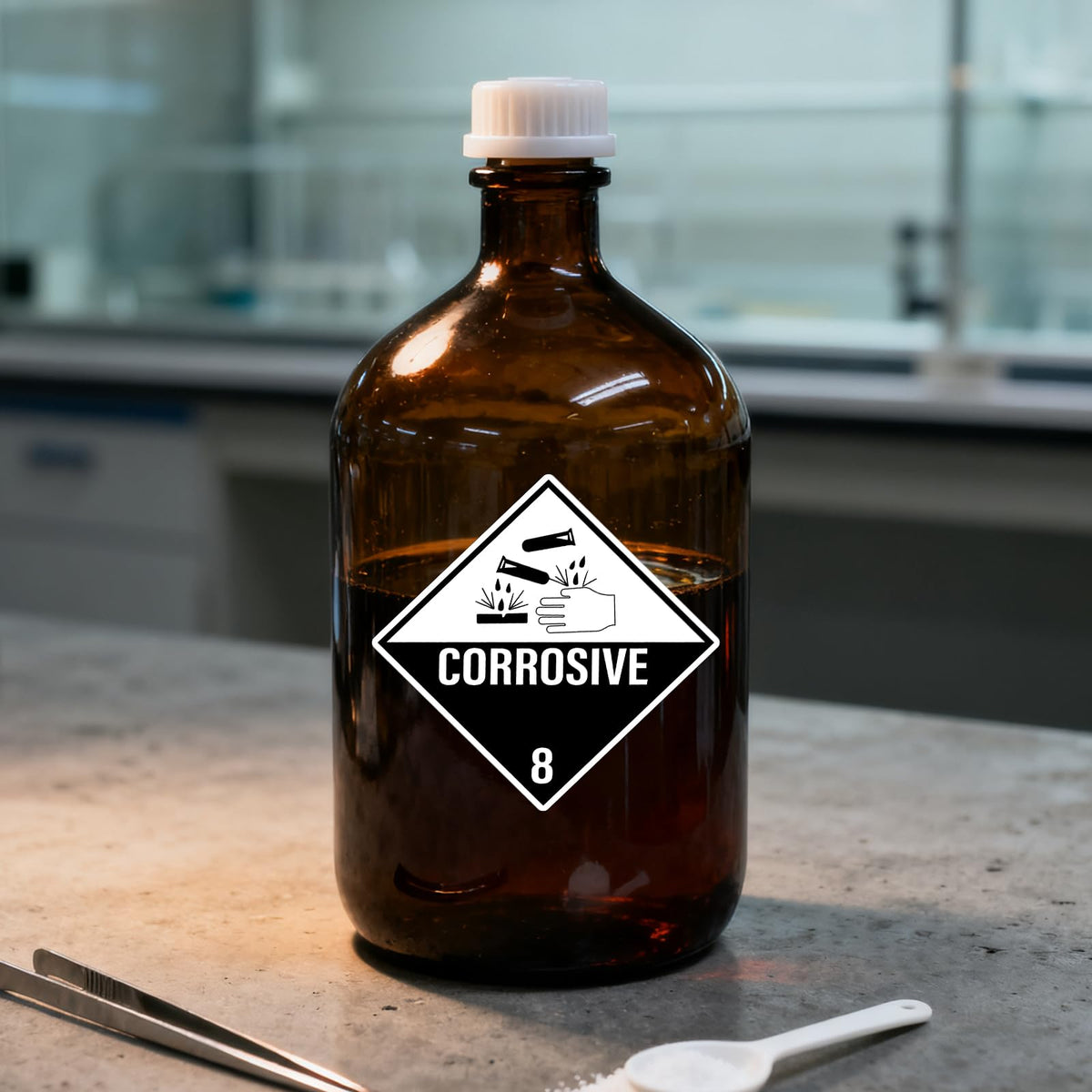 500 PCS Hazard Class 8 Corrosive Labels 4 × 4 Inches Vinyl Removable Self Adhesive DOT Hazmat Compliant Stickers Packages Safety Label for Packing Shipping Transportation