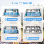 Countertop Ice Food Serving Display Tray with 6 Pan, Portable Salad Bar Buffet Station for Home, Cold Food Buffet Tray, Keep Food Cold Outdoor Buffet, Pizza Topping Station Cooling Trays for Food
