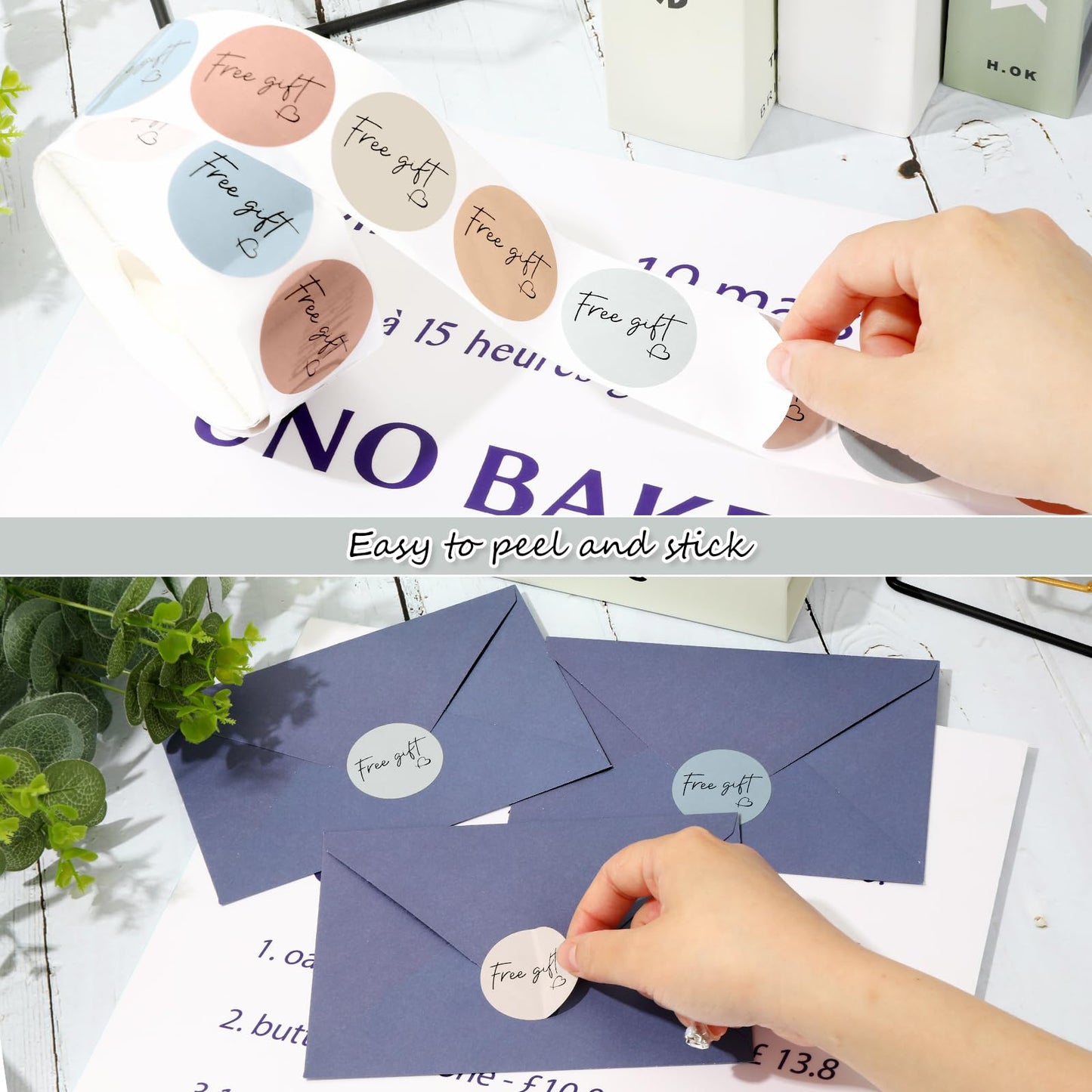 Whaline 1000Pcs Boho Gift Sticker Roll Morandi Style Self-Adhesive Gift Heart Stickers for Small Business 1.5 Inch Simple Elegant Round Seal Sticker Label for Envelopes Sealing Party Favor