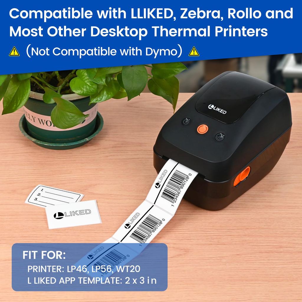 LLIKED 2"x3" Removable Labels 500 Thermal Labels with No Residue White 2x3 Inch