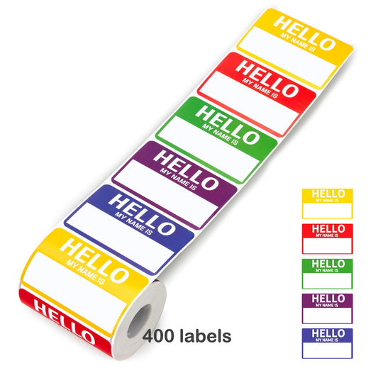 400 Pcs 3.62 * 2.25 inches Name tag Labels Stickers "Hello My Name is" Colorful Name Badge for School, Office, Themed Party, Family, Competition