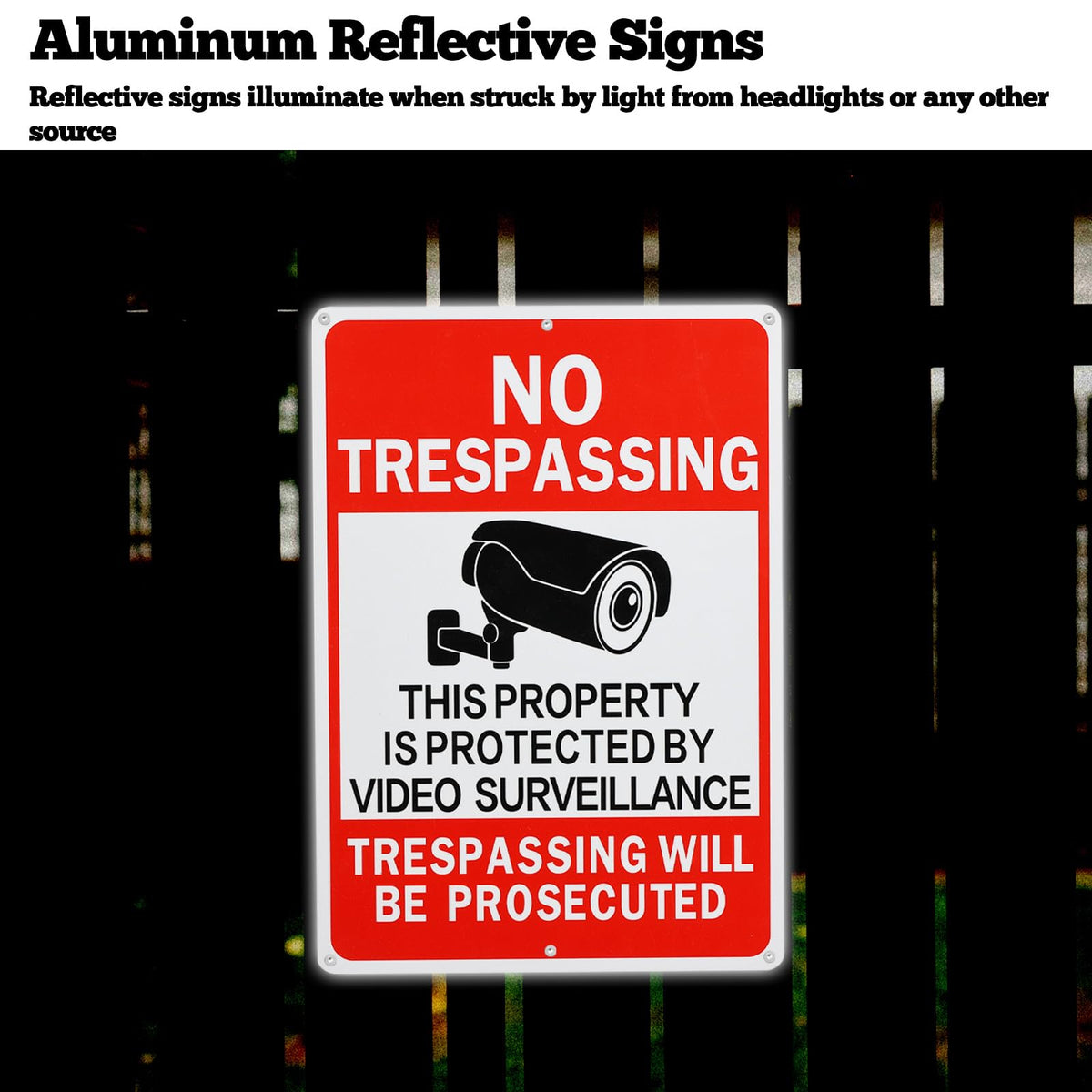 4 Pack No Trespassing Signs Private Property Video Surveillance Sign 14x10 Inches Reflective Aluminum Security Camera Signs Warning for Outdoor Indoor Yard 4
