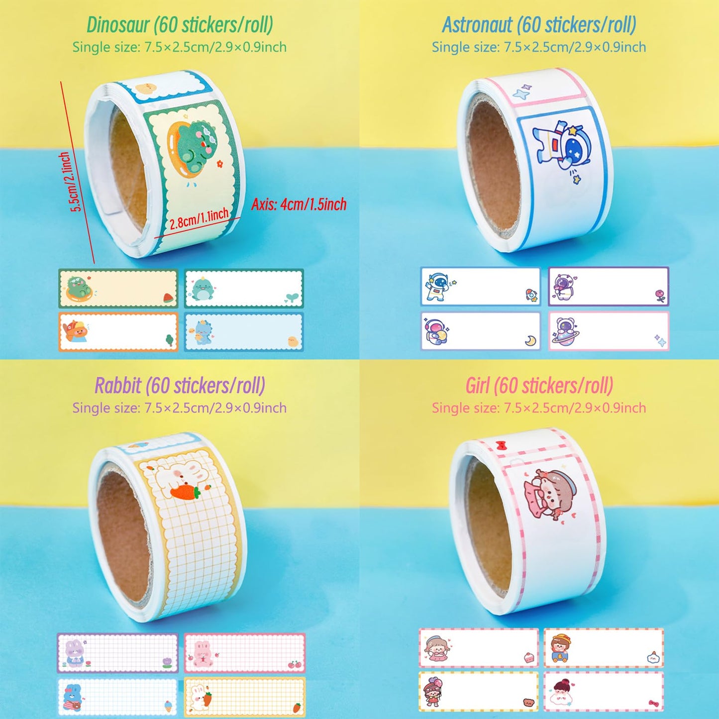 Cute Name Tag Sticker Animal Label Name Stickers Cute Dinosaur Rabbit Astronaut Name Badge School Book Pencil Name Label Sticker for Kid Students Stationery Desk Supplies 240 Pcs (4p Animal) 4p Animal