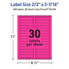 Avery Printable Rectangle Labels, Sure Feed Technology, 2/3" x 3-7/16", Neon Magenta Labels, Laser/Inkjet Printable, 600 Total, Great for Mailing and Packaging 600 labels