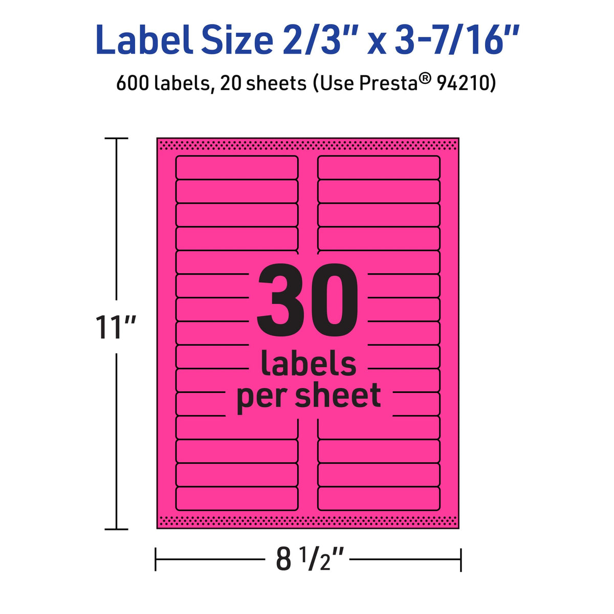 Avery Printable Rectangle Labels, Sure Feed Technology, 2/3" x 3-7/16", Neon Magenta Labels, Laser/Inkjet Printable, 600 Total, Great for Mailing and Packaging 600 labels