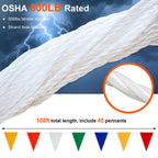 Multicolor Pennant Safety Flags, Perimeter Warning Flag Banner Line, For Flagging Construction/Traffic Barrier/Parking Lot/Rooftop/Backstroke/Party & Special Events 7" X 10" Pennants on 100' Rope 100FT