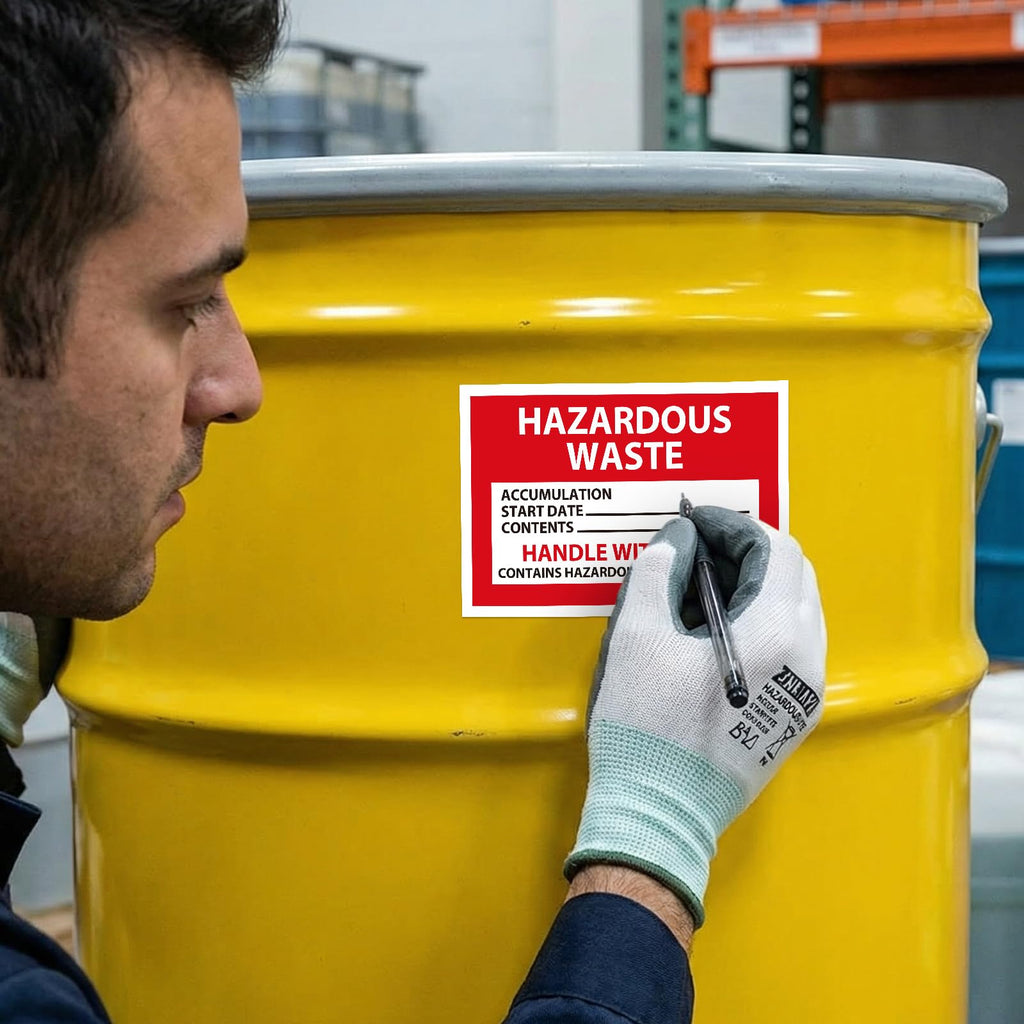 Crtiin 50 Pcs Hazardous Waste Label, 6 x 4 Inch