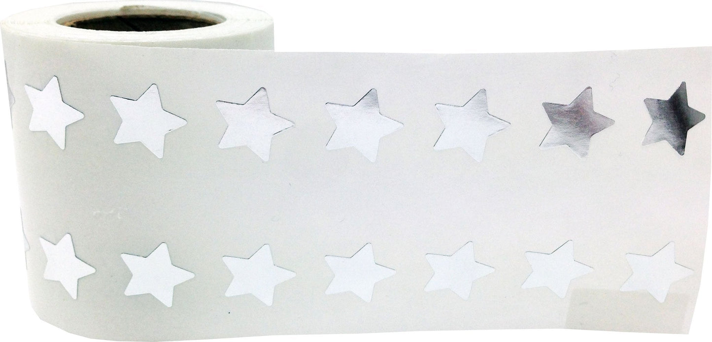 Metallic Silver Star Shape Stickers 0.50 Inch 1,000 Adhesive Labels Metallic Silver
