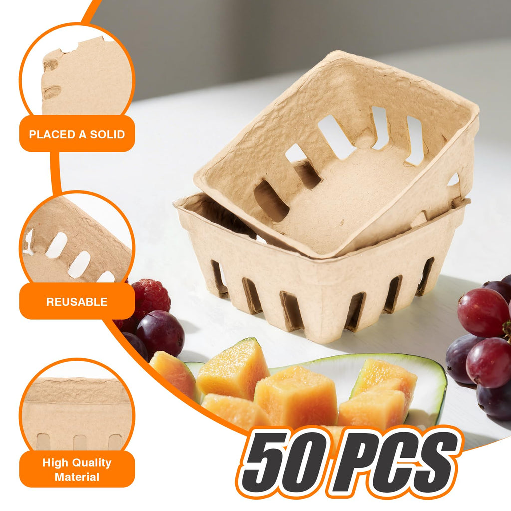 50 Pack Mini Natural Pulp Fiber Berry Basket