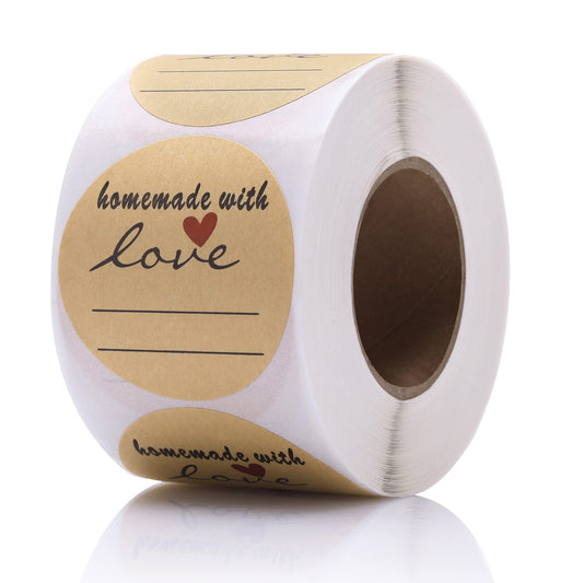 2" Homemade with Love Stickers, 500 Pcs Kraft Jar Canning Label Stickers for Baked Packaging, Cookie Bags, Fudge Containers, Store Owners, Crafts, Organizing, Price Tags 2 inch