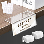 20 Pack Acrylic Rigid Shelf Label Holders, Lying Down or Sticking 1.25x3 in