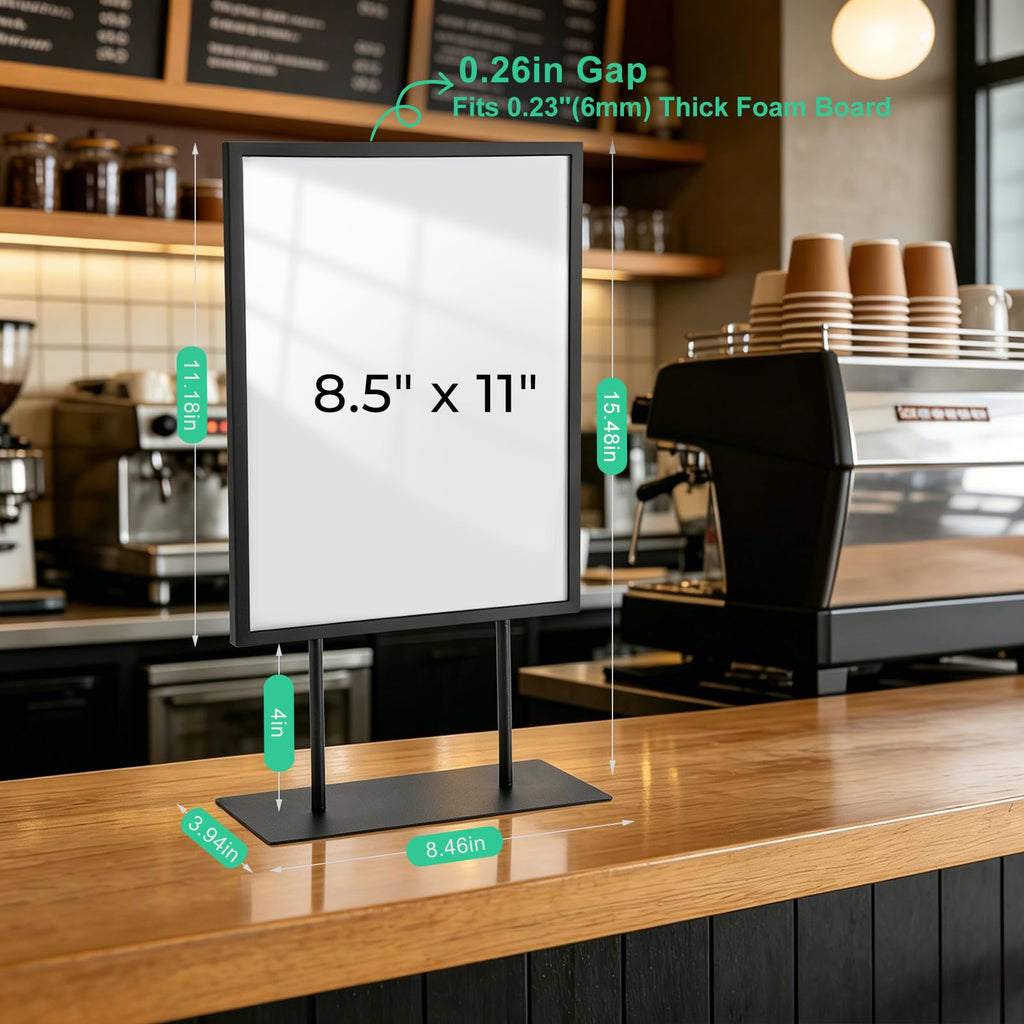 Tabletop Metal Sign Holder, 8.5"x11" Stainless Steel Double Sided T Shape Menu Display Stand for Office Store Restaurant Hotels 8.5"x11"