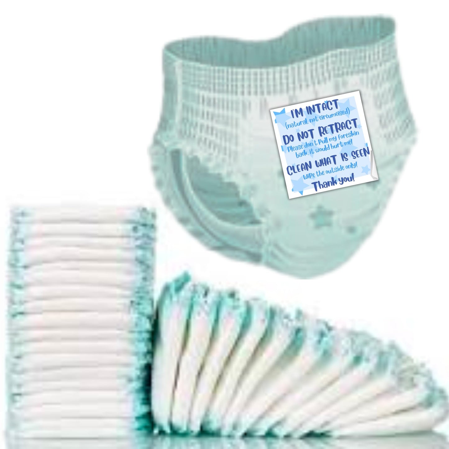 I’m Intact, Don’t Retract Uncircumcised Diaper Sticker | 250/roll 2x2” for Daycare, Nursery, Saving Our Sons Label for Wipes Intact Friendly