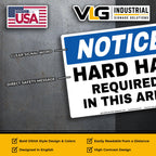 NOTICE Hard Hat Required in This Area Safety Labels, 5-Pack, 5" x 7" OSHA Style Industrial Safety Decals, Heavy Duty Waterproof Vinyl Stickers for Construction Sites, Manufacturing Facilities & Industrial Work Areas