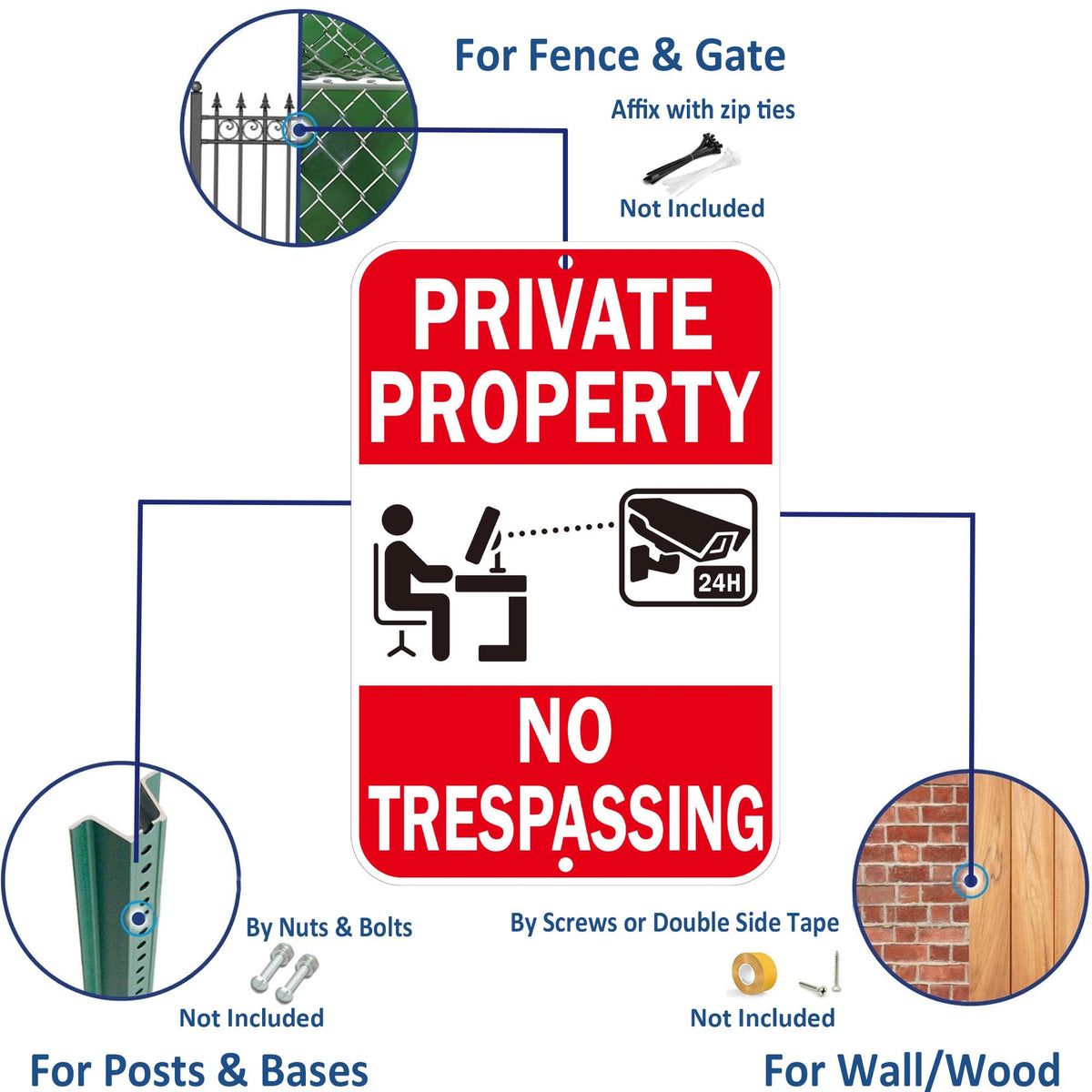 Security Signs Private Property No Trespassing Sign, Reflective Aluminum, 18 x 12 Inches, Weather Resistant, Waterproof, 2 Pack Red - 2 Pack - 12" x 18"