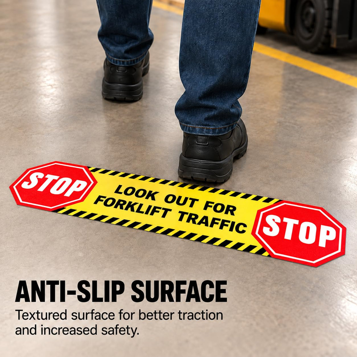 5 Pack Stop Look Out for Forklift Traffic Stickers 24 × 6 Inches 5 Pack