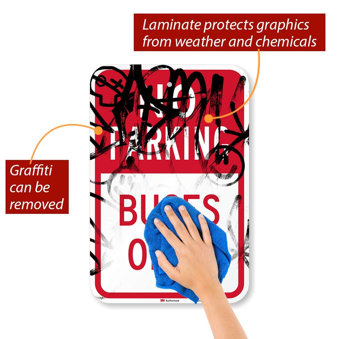 SmartSign - K-5443-HI-12x18 "No Parking - Buses Only" Sign | 12" x 18" 3M High Intensity Grade Reflective Aluminum Red on White