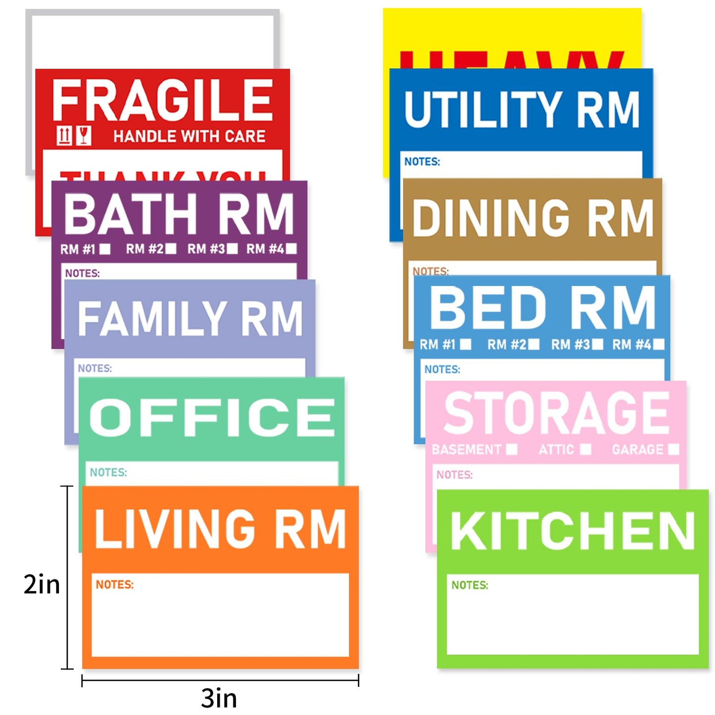STARLIBOO 2''x 3'' Removable Home Moving Packing Box Labels, Waterproof 12 Designs Color-Coded Home Moving Stickers Including Fragile/Heavy/Blank Labels (300 Labels) 12 Colors--300 Labels 2*3 inch